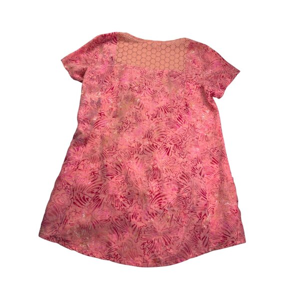 Go Fish Tunic Top Size L 2 Pockets Abstract Pink Eyelet Back Rayon Hand Made - Picture 5 of 8